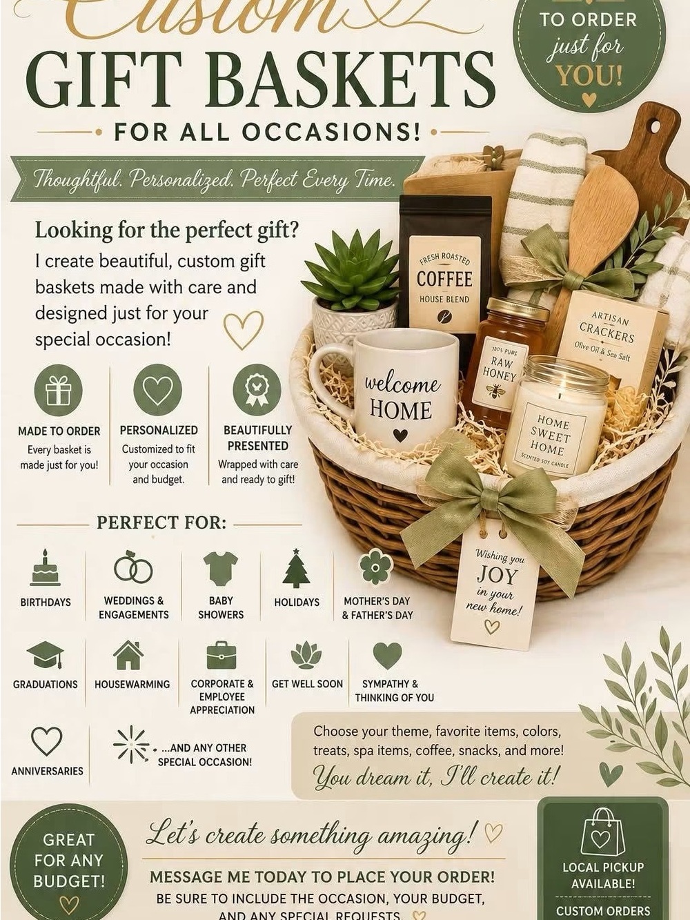 Gift Baskets for any occasion! Message me to place your order today